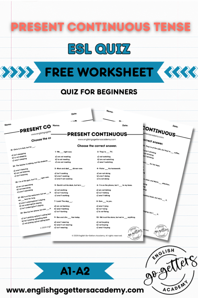 Present continuous tense negative free worksheet ESL A1 A2 printable PDF